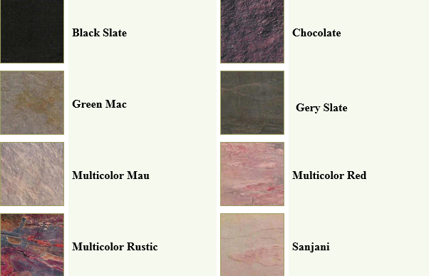 Black Slate through Sanjani slate styles